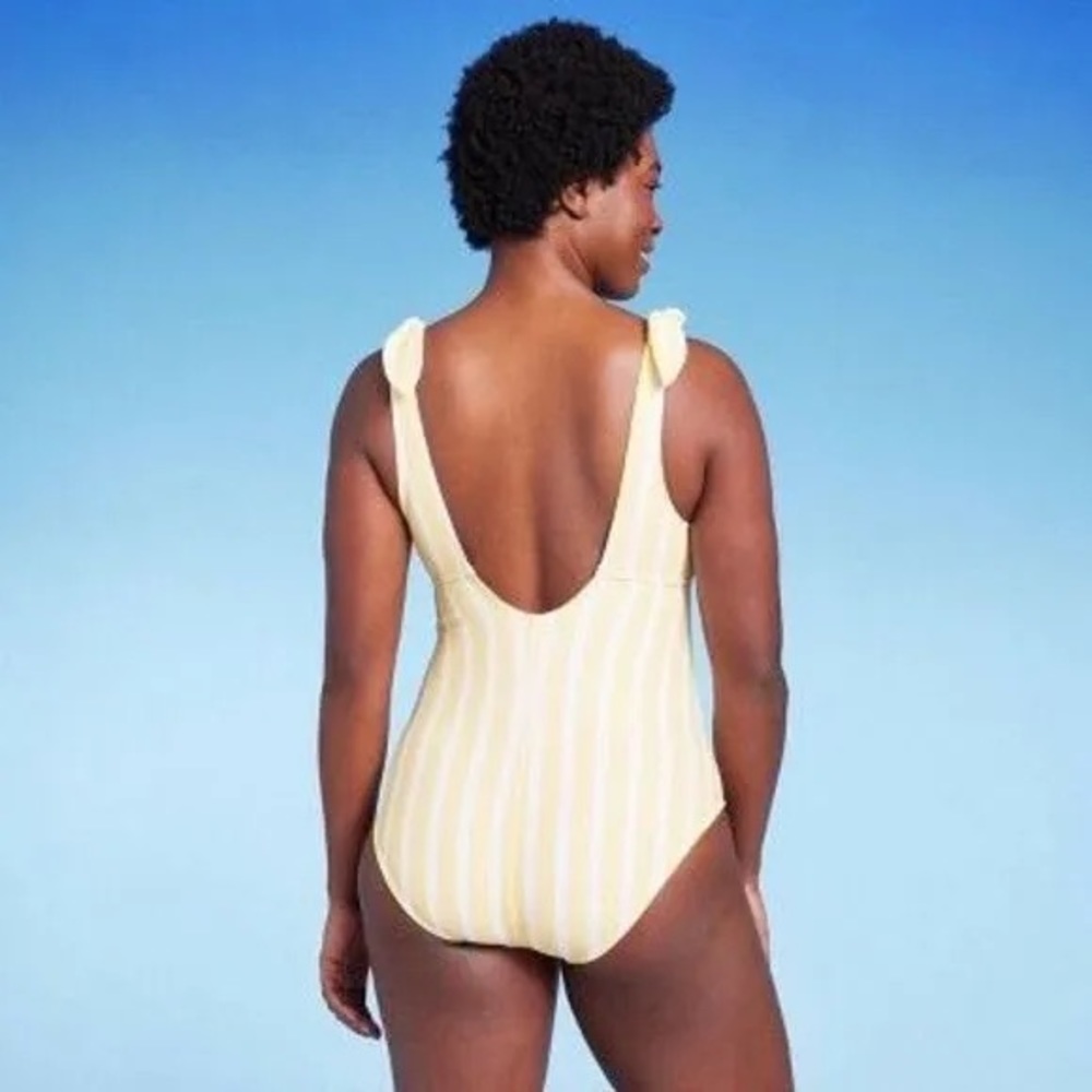 Kona Sol Women's Striped Yellow One Piece Swimsuit - Size M (8-10) - Picture 2 of 7